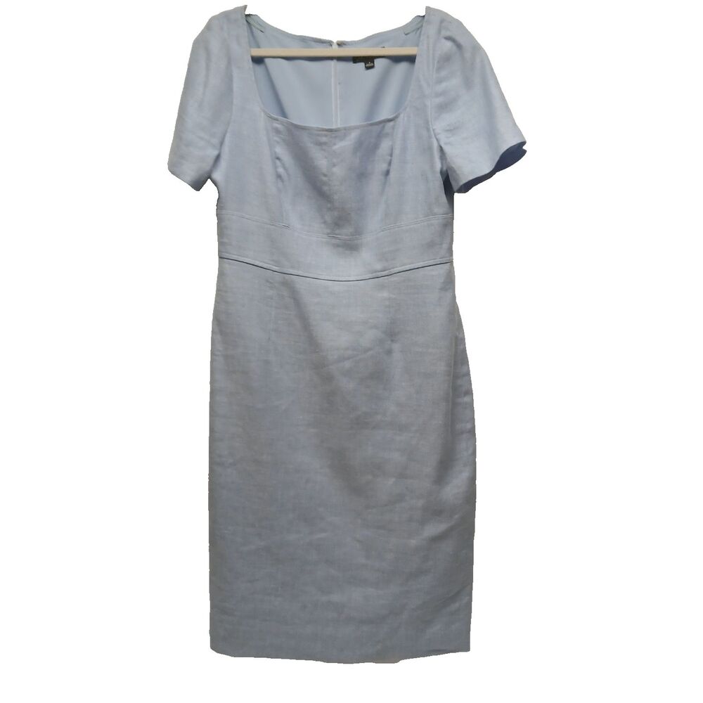 J.Crew Linen Blend Sheath Dress Blue Size 8 Square Neck Career Office Knee SP23 - Picture 2 of 10